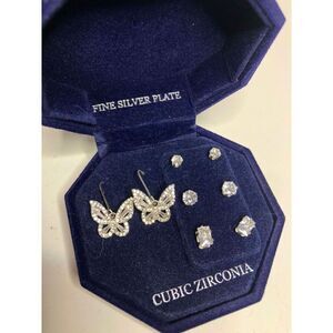 804 Fine Silver plate 4 piece butterfly & stud earrings $60 new